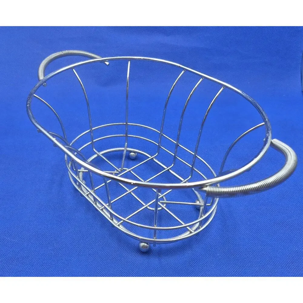 Chrome Oval Fruit Basket Raised Ball Feet Coiled Wire Handles 12x8x5.5